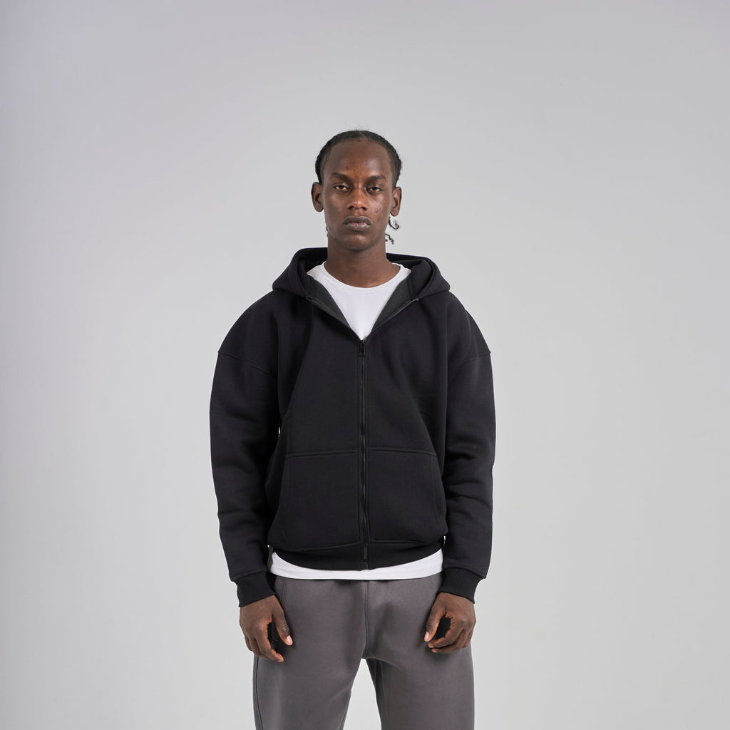 Drop Shoulder Zip-up - Black