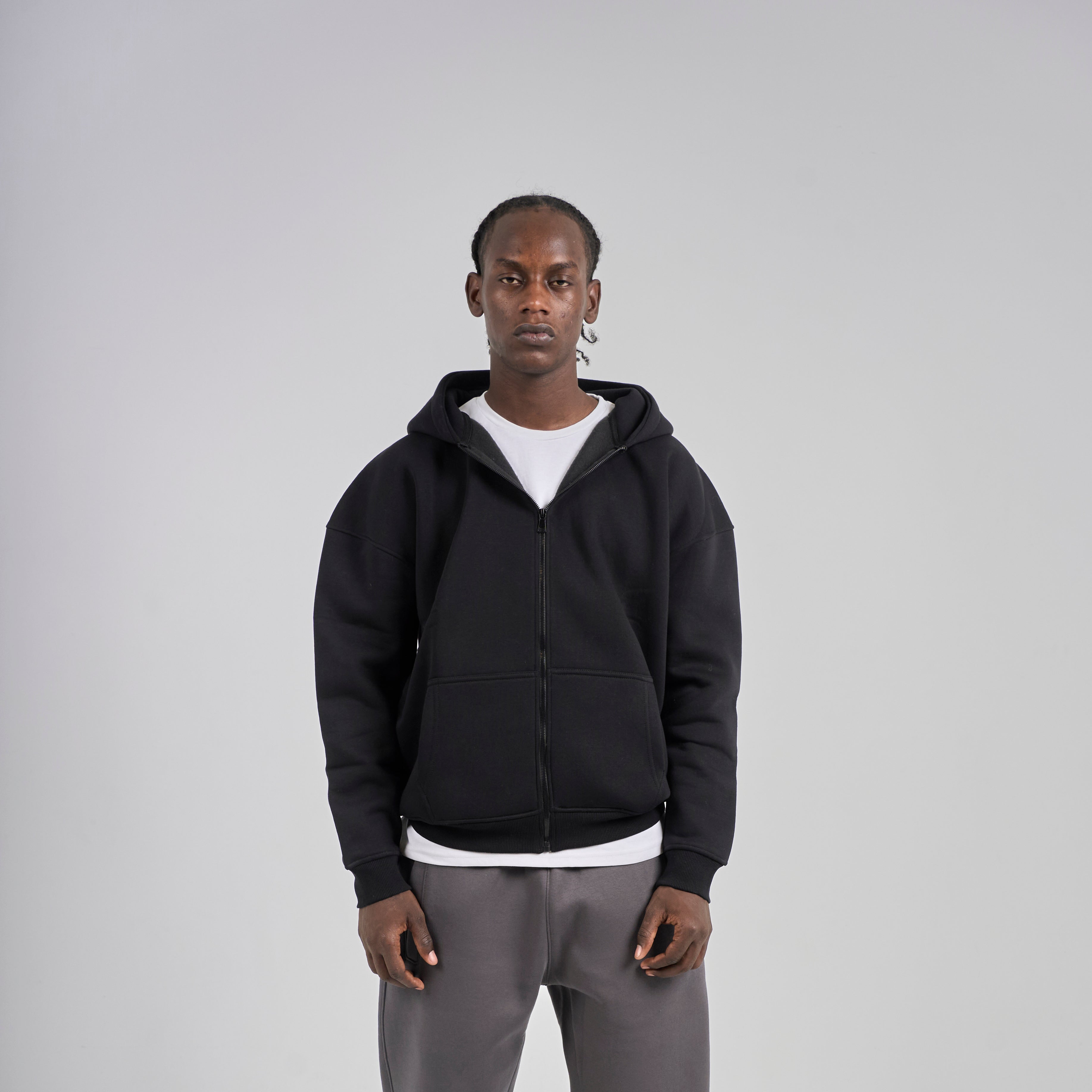 Drop Shoulder Zip-up - Black