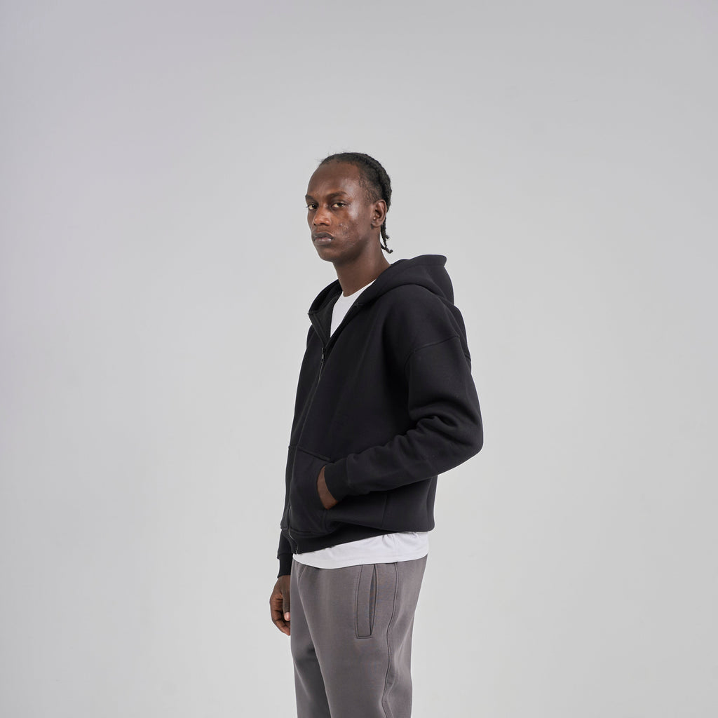 Drop Shoulder Zip-up - Black