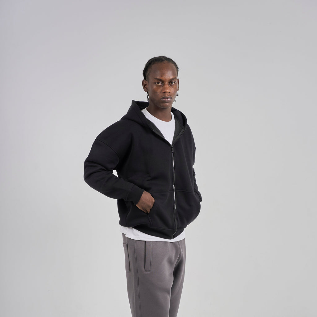 Drop Shoulder Zip-up - Black