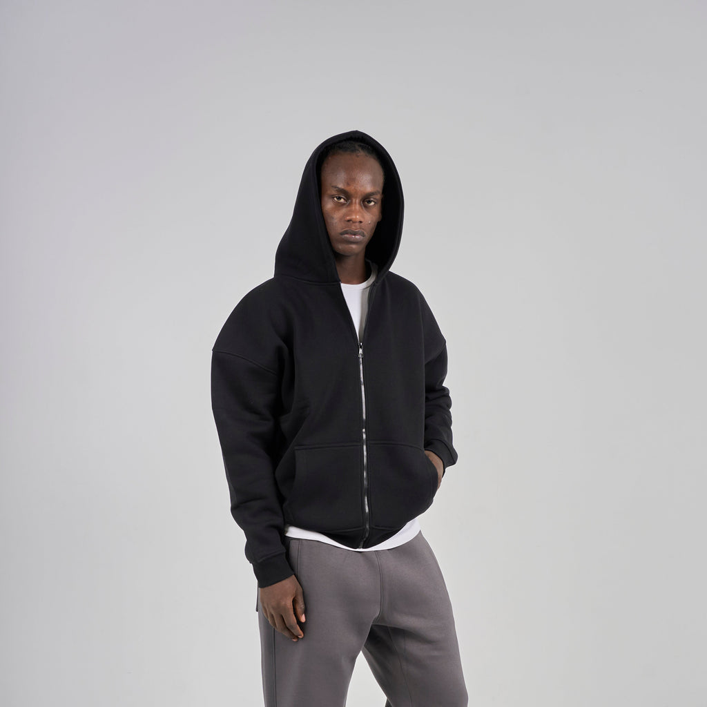 Drop Shoulder Zip-up - Black