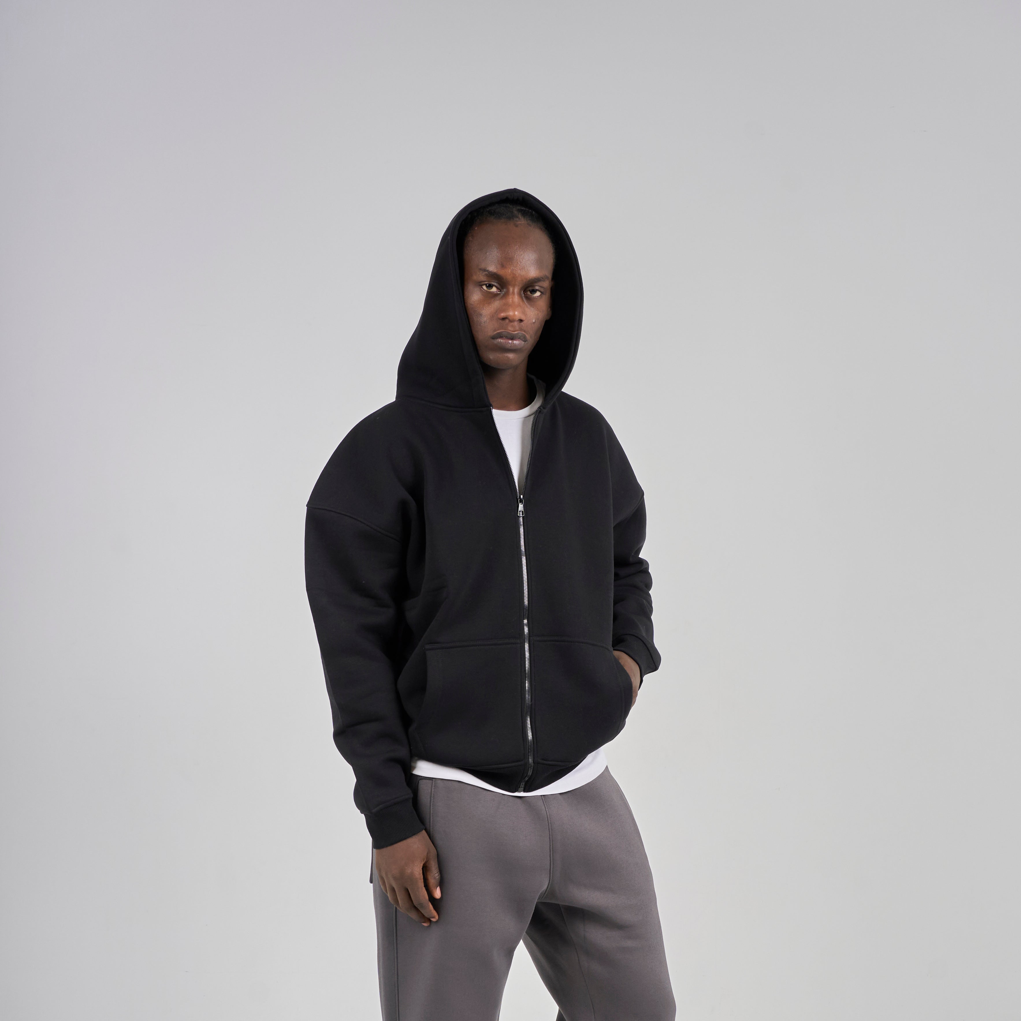 Drop Shoulder Zip-up - Black