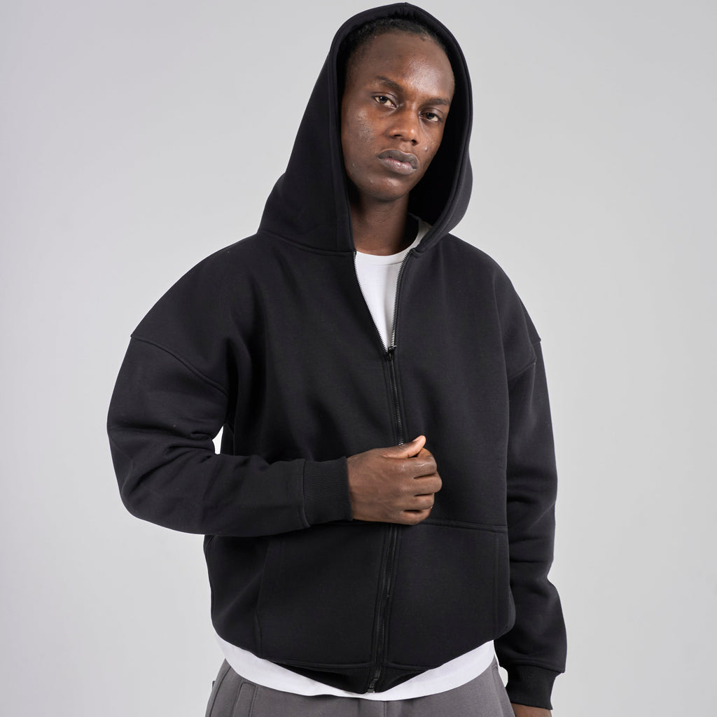 Drop Shoulder Zip-up - Black